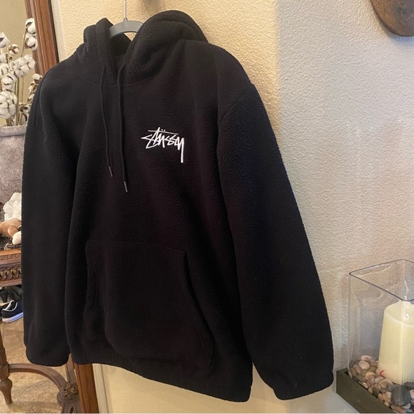 STUSSY Black Plush Fleece Streetwear Hoodie Sweatshirt Size XS-Unisex - Picture 3 of 7